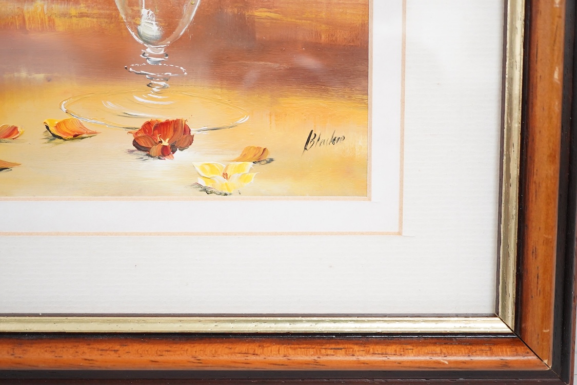 Lillias Blackie, Still life of flowers in a glass vase, signed, impasto oil, 24 x 12cm